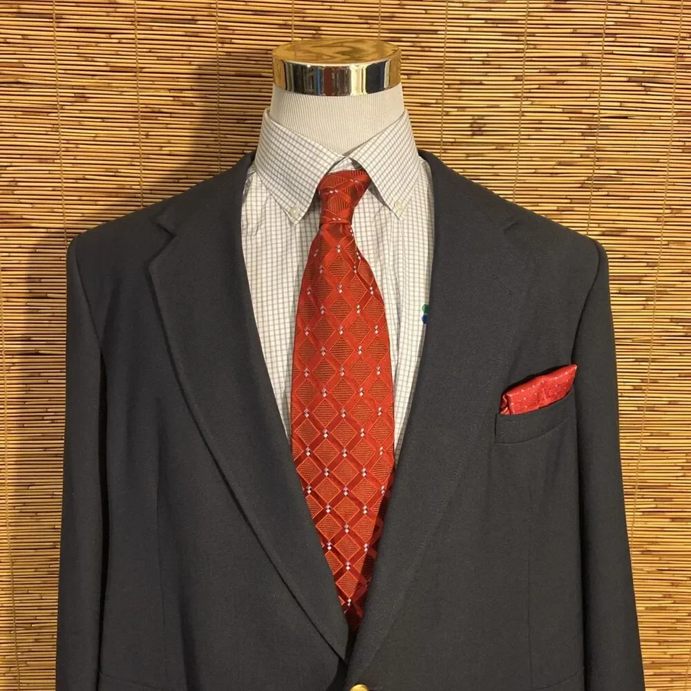 Stafford Wool Blend Sport Coat Navy Size 48 Gold Button Blazer USA Made